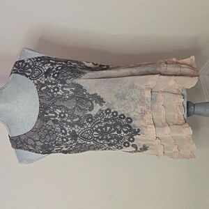 FANG Women's Multi-Colored Sheer Ruffled Bottom Tank Top